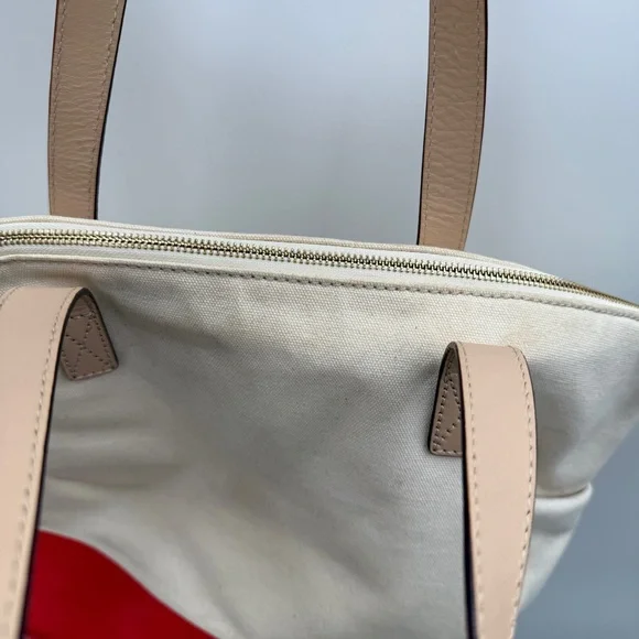 Kate Spade Eat Cake For Breakfast Canvas Tote Bag Red White Leather Trim - Picture 13 of 15